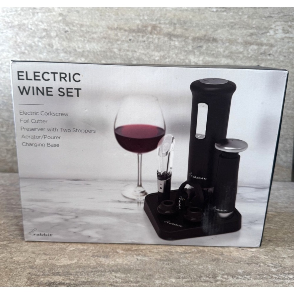 NEW‎ Rabbit Electric Wine Set Corkscrew Aerator Pourer Preserver Stoppers Cutter